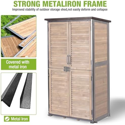 outdoor storage shed garden cabinet with strong iron, side view