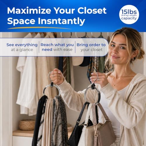 rolly hanger® premium closet organizer, rotating aluminum ring shown in use