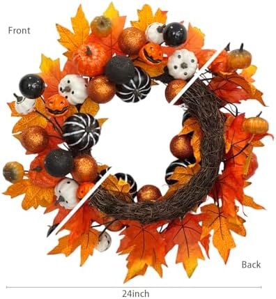 TOKCARE 22 Inch Halloween Wreath for Front Door with Pumpkins and Ornaments
