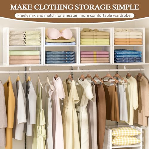 4-tier stackable closet organizers and storage basket, wire, side view