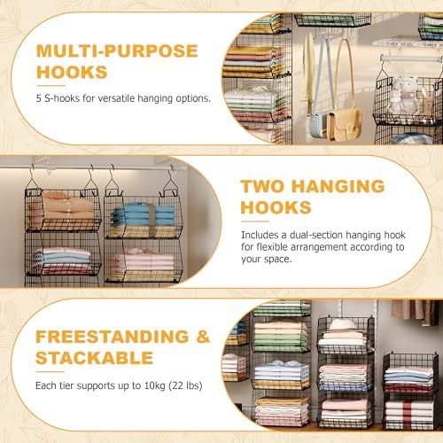 x-cosrack 3-tier hanging closet organizer, laundry room organization, front angle view