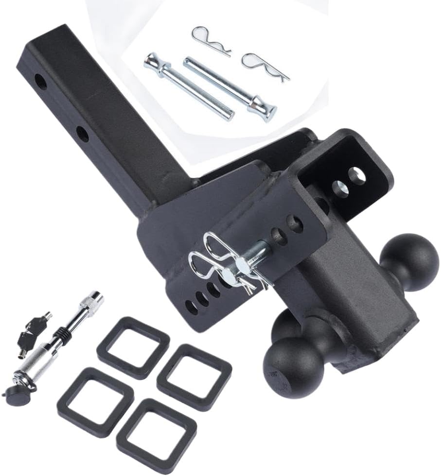 Black Tri-Ball Trailer Hitch Fits 2 Inch Receiver 8 Inch Drop and Rise 18500 LBS