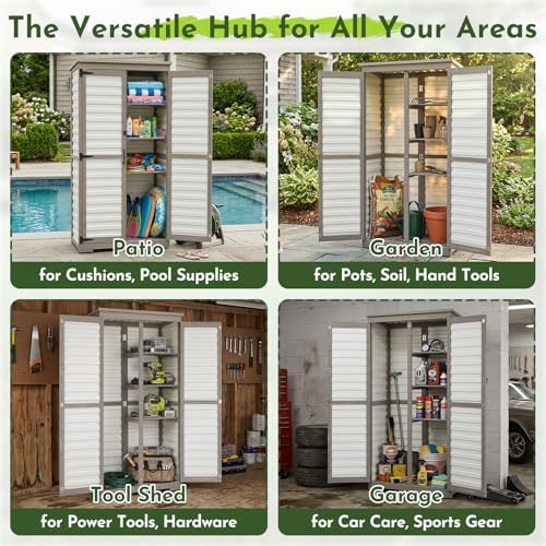 tall outdoor storage cabinet with adjustable shelves, white, package contents