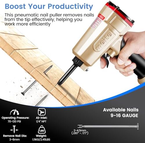 meite np45 pneumatic nail remover, 9-16 gauge denailer shown in use