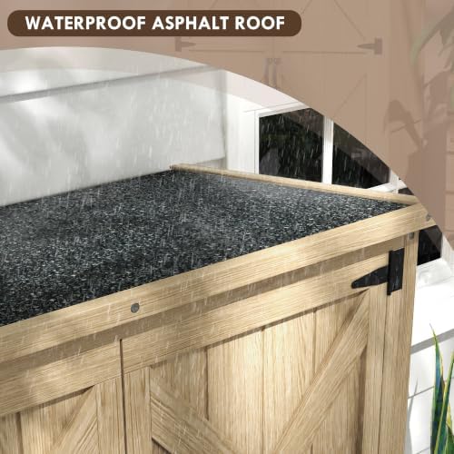 outsunny wooden garden shed with waterproof asphalt roof, side view