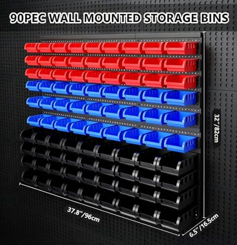 wall mounted storage organizer bins with rack, nuts shown in use