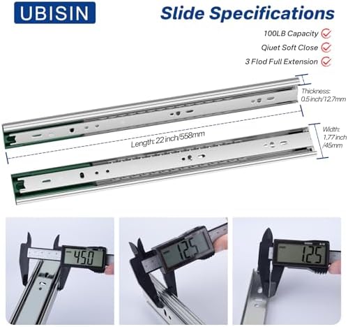 4 pairs 22 inch soft close drawer slides shown in use