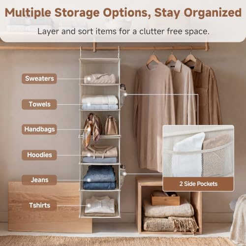 storageworks hanging closet organizer, 6-shelf with 2-in-1 design, front angle view
