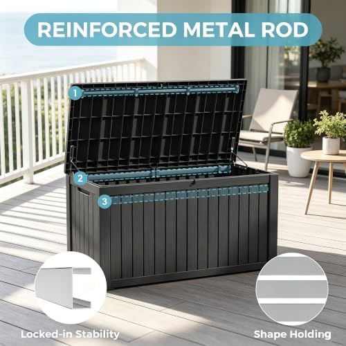 resin outdoor deck storage box waterproof (black, 180, close-up detail