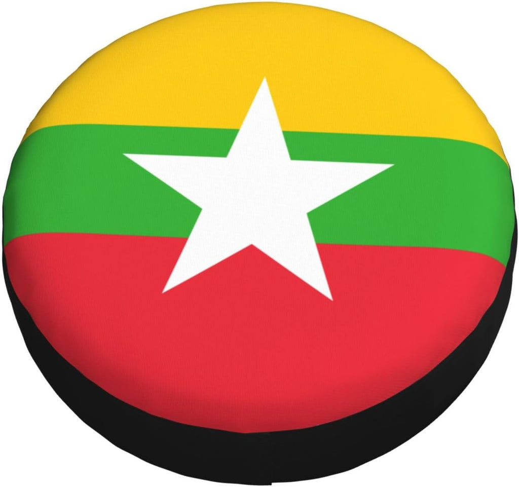 Flag of Myanmar Print Universal Spare Tire Cover for RV, Jeep | Wheel Protector Fits Rv, Trailer, Jeep, Shield Tires From Sun, Dirt And Rain For Outdoor Storage