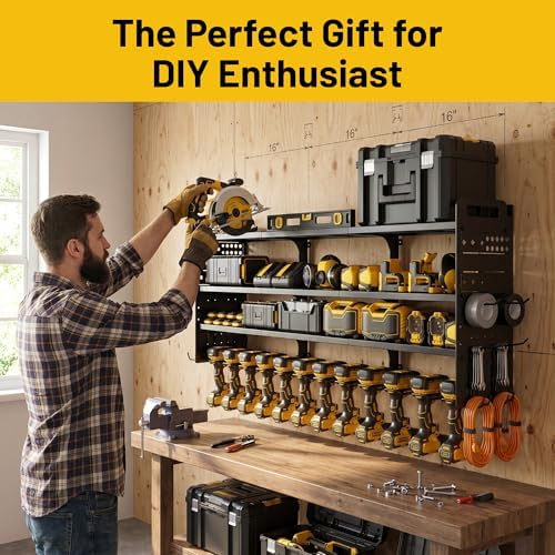 large 49.8" power tool organizer wall mount, 4-tier, front angle view