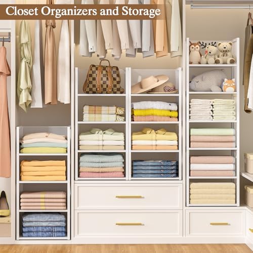 4-tier stackable closet organizers and storage basket, wire, close-up detail