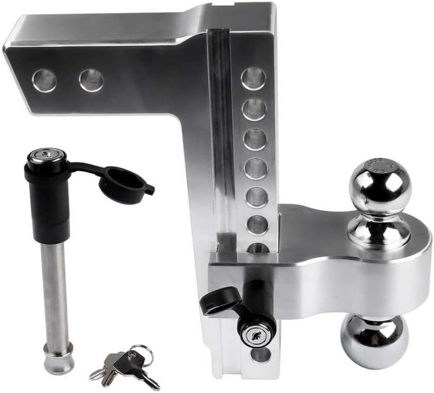 Silver Adjustable Trailer Hitch for 2.5 Inch Receiver 10 Inch Drop Rise with 2 Inch and 2-5/16 Inch Balls and 2 Latches Locks