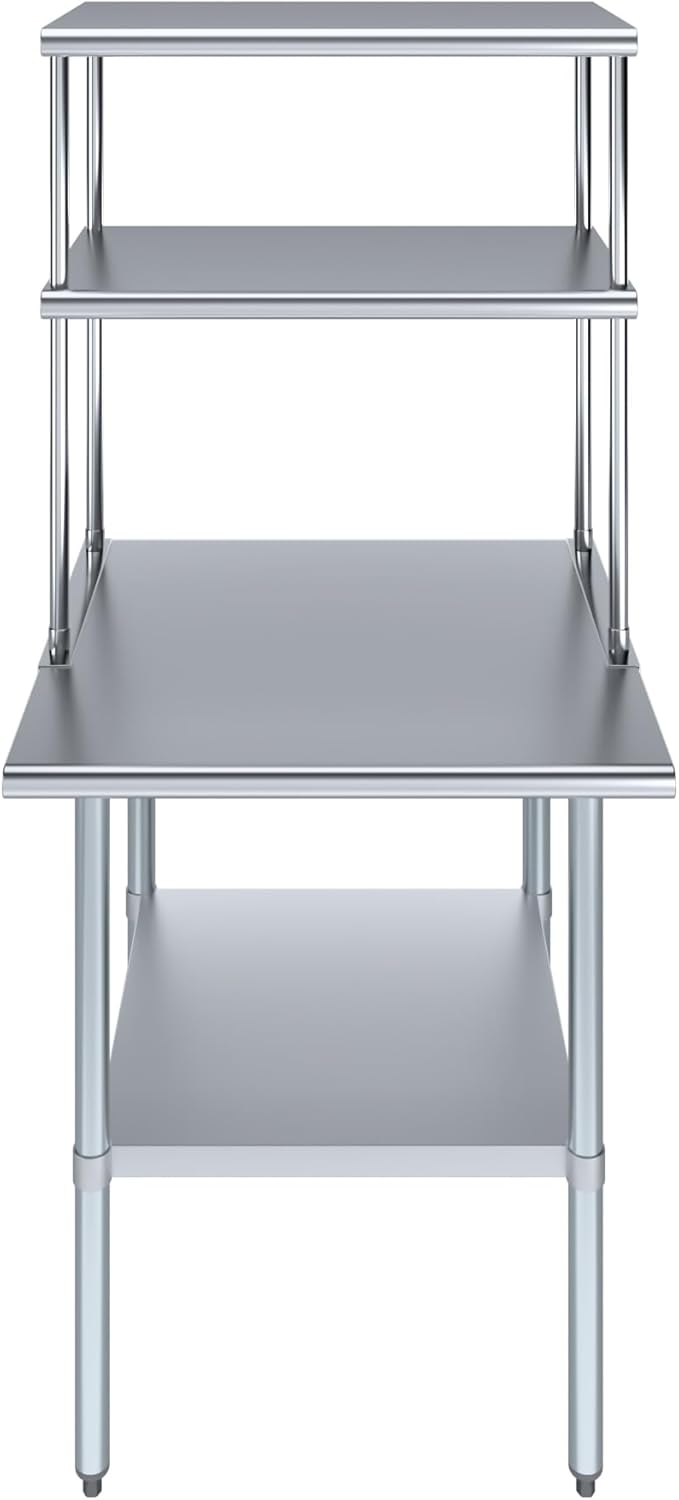Amgood Stainless Steel Work Table Double Tier Overshelf | Metal Kitchen Prep - Image 2