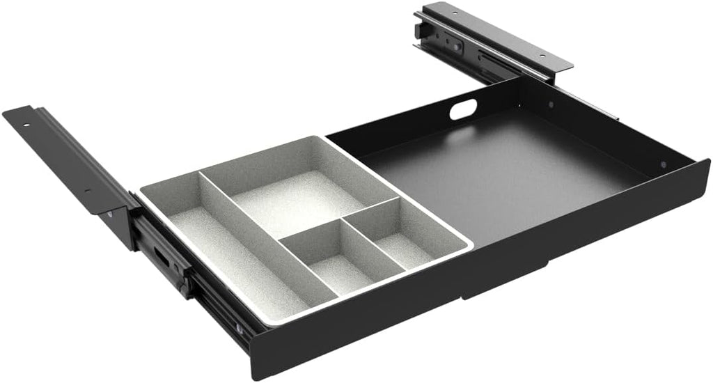 under desk slide out pencil drawer storage organizer shown in use
