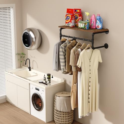 clothes rack wall mounted, 29.1in shelf with hanging, side view