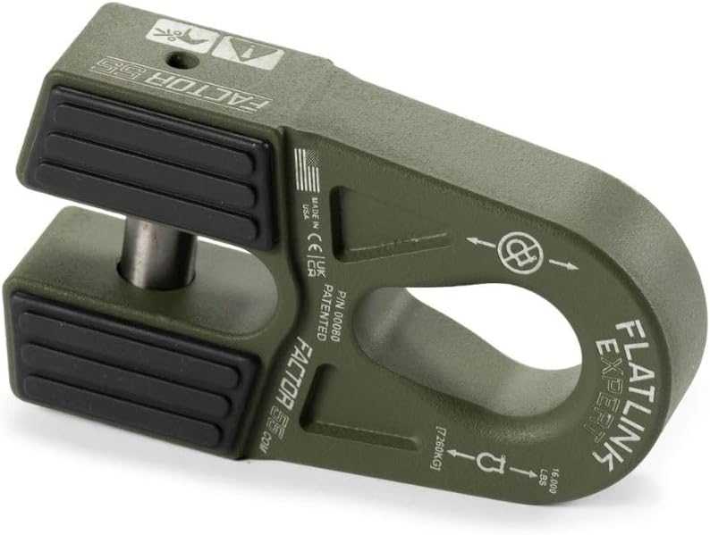 Factor 55 00080-14 Flatlink E (Expert) Replaces Conventional Winch Hook with a Stronger Shackle/D-Ring Mount Maximum Load 16,000 lb Ultimate Failure Greater Than 40,000 lb – OD Green