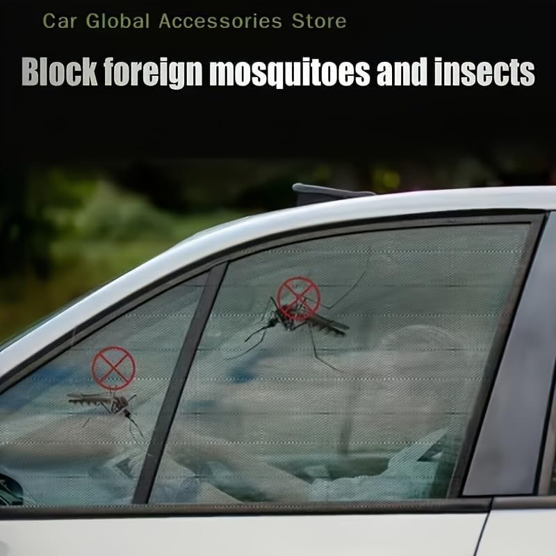 4 Car Window Shades and Mosquito Net Curtains - Foldable All Weather Black Privacy, UV Protection and Insect Screen for Cars, Trucks, Suvs Solely for Parking Use