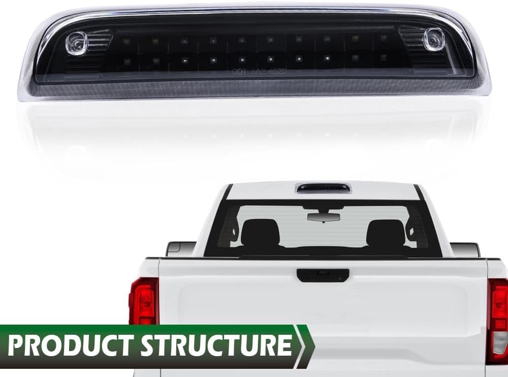 LQI LED 3rd Rear Brake Light Cargo Lamp Compatible with Chevy Silverado/GMC Sierra 1500 2500HD 3500HD 2014-2018 High Mount Stop Light Lamp, Black Housing Clear Lens
