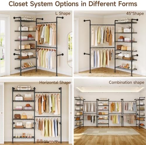 onbrill l2 wall mounted closet system, industrial pipe showing dimensions