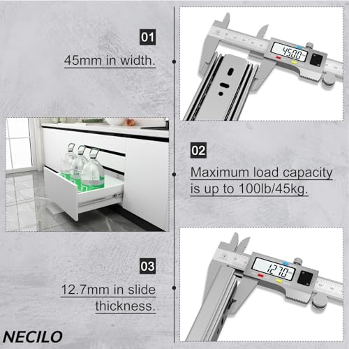 necilo 10 inch ball bearing drawer slides,100lb full, side view