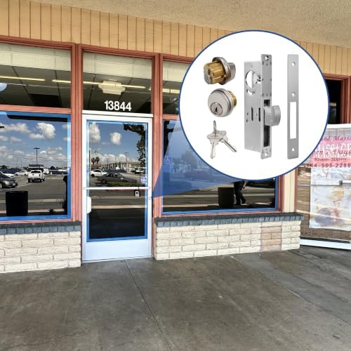 storefront door lock commercial mortise hook bolt (black on a desk or shelf