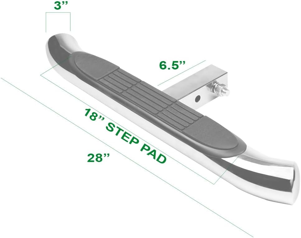 7422445151162 Universal Compatible with 2" x 2" Towing Receiver Chrome 3 Inch Tube Trailer Tow Mount Rear Hitch Step Bar Bumper Guard