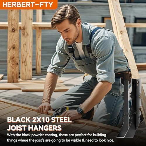 black joist hangers 2x10, 18 gauge rafter brackets showing dimensions