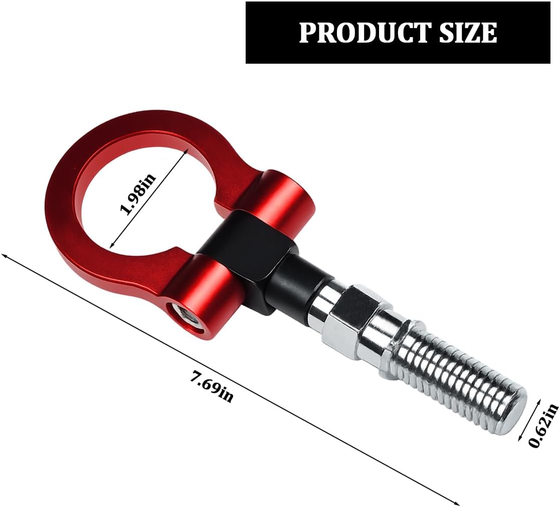Car Front Bumper Tow Hook, Heavy-Duty Waterproof Screw-on Smooth Bumper Puller Towing Trailer Hook, Rust-Proof Trailer Pull Ring Decoration, Universal for Sedans SUVs Trucks (Red)