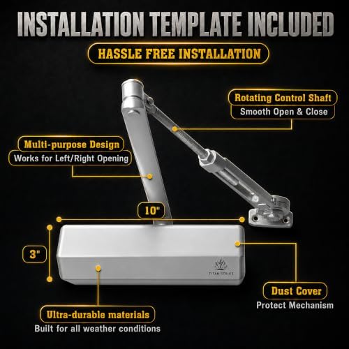 ts8000 commercial door closer, hold-open arm (silver), close-up detail