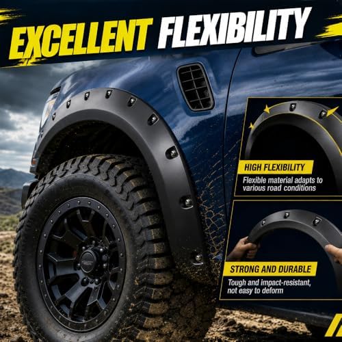 GRAND ORANGE Fender Flare Modified 4pcs Matte Black | Compatible with 2019-2024 Dodge Ram 2500 3500 Pocket Rivet Smooth
