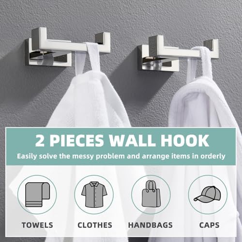 aplusee double towel hooks for bathroom, polished chrome on a desk or shelf