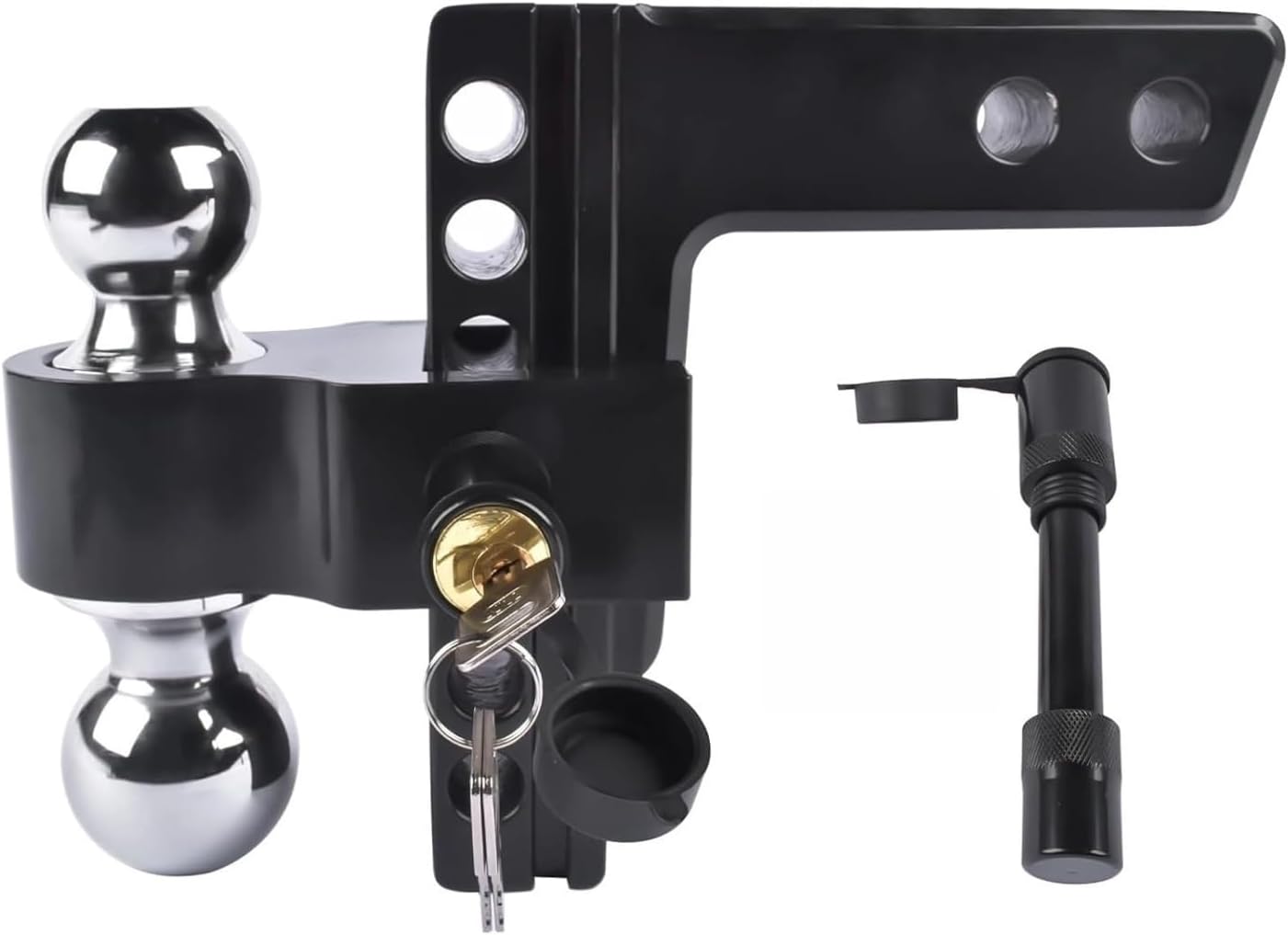 Adjustable 2/5" Trailer Hitch 6" Drop/Rise Dual-Ball 12500 LBS GTW Locks | Heavy Duty Tow Hitch Receiver Towing Mounting for Truck SUV Camper RV Boat Utility Hauler with Riser