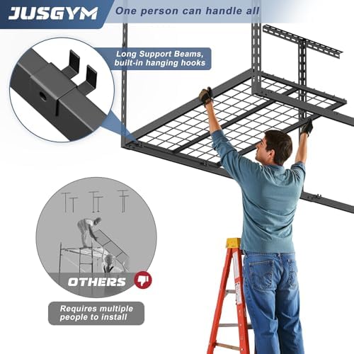 3x8ft overhead garage storage rack 750lbs capacity, 26"-40", side view