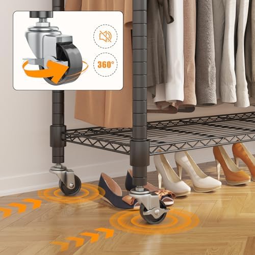 bathwa heavy duty rolling clothes rack with wheels showing dimensions