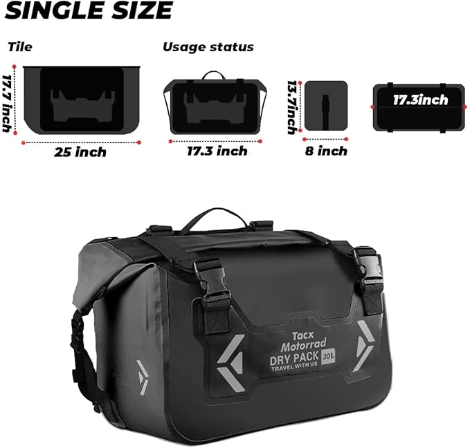 Motorcycle Saddle Bags Tail Bag, 30L Roll-top Waterproof Motor Detachable Side - Image 4