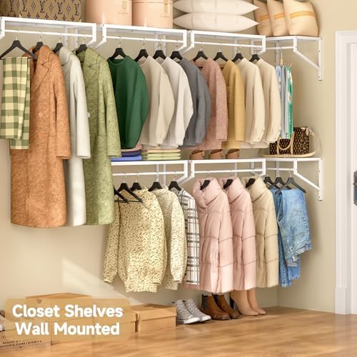 threehio expandable closet shelves wall mounted, 2 pack shown in use