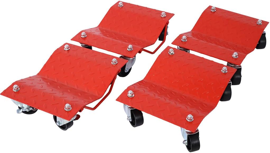 Car Wheel Dolly Set of 4, 6000 LBS Heavy Duty Vehicle Moving Cart with Brakes, Steel Tire Skates with 360° Swivel Casters, Anti-Slip Diamond Plate for Garage Shop Car Truck ATV Moving,Red