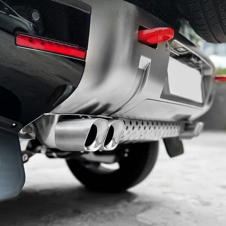 Khan Look Tail Pipe Throat fits for LR Defender 110 130 90 2020-2026 Dual Exhaust Pipe mask Exhaust Modification Decorative Accessories Stainless Steel Silver (2.0L)