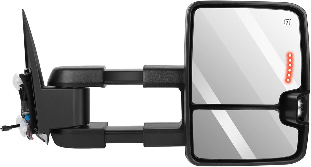 Tow Mirrors Pair suitable for 2003-2006 For Chevy Silverado For GMC Sierra Pickup with Power Adjusted Heated LED Turn Signal Running Width Light ChromeTowing Mirrors