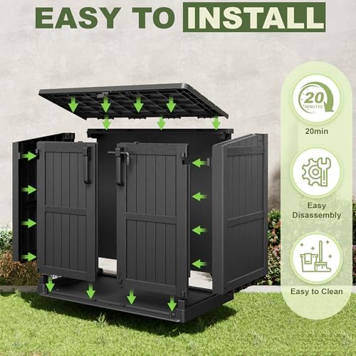 36 cu ft resin outdoor storage shed, weatherproof on a desk or shelf