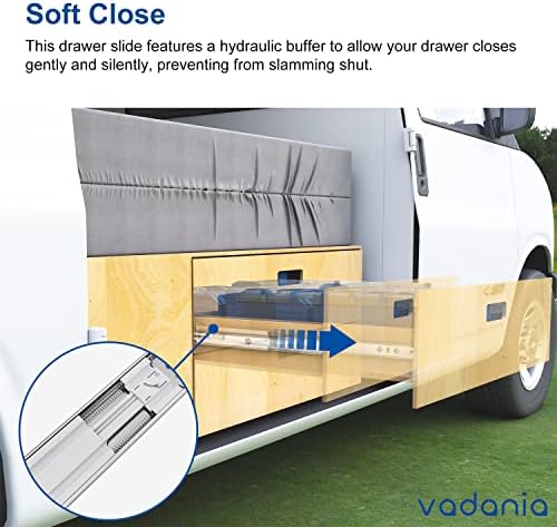 vadania #k53 36" soft close heavy duty drawer, close-up detail