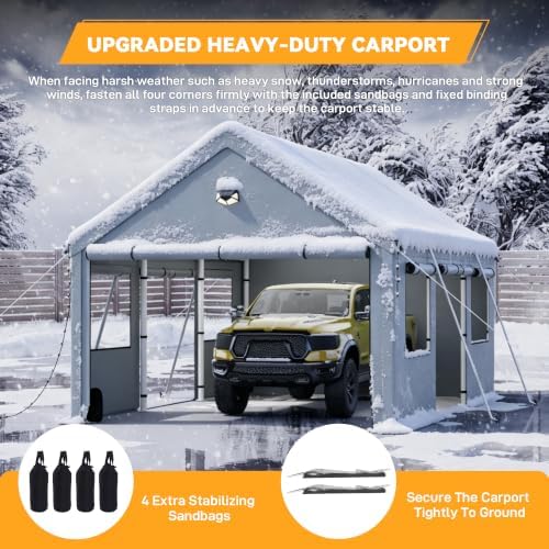 10x16 carports heavy duty, portable single car port, front angle view