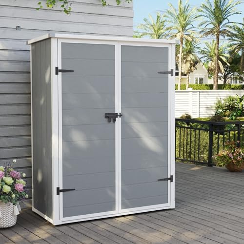 udpatio vertical storage shed,51 cu.ft resin outdoor cabinet,grey on a desk or shelf