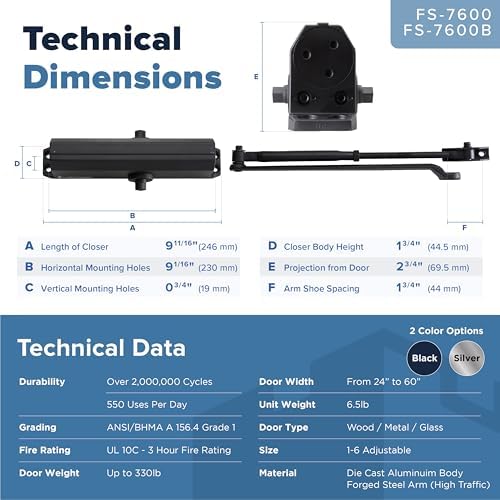 commercial door closer – heavy duty grade 1, side view