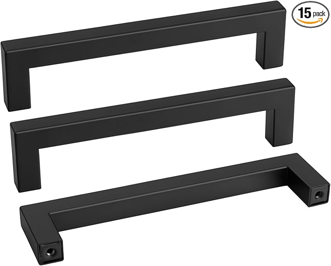 goldenwarm 15 Pack 6-1/4INCH Black Square Bar Cabinet Pull Drawer Handle by goldenwarm