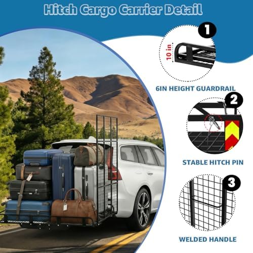 Adjustable Hitch Cargo Carrier, 1200LB Alloy Steel Basket, Includes Tie-Down Straps, Fits SUV/Truck, Heavy Duty Rack for Maximum Storage & Transport