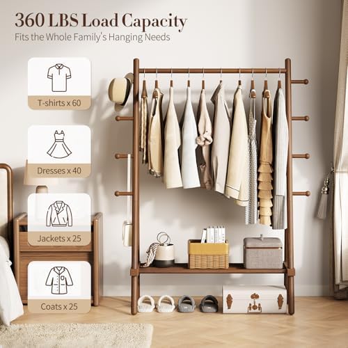 yoobure solid wood clothes rack - heavy duty shown in use