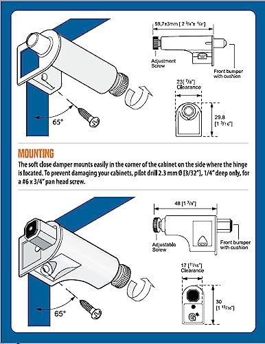 rok hardware soft close for cabinet doors/metal soft showing dimensions