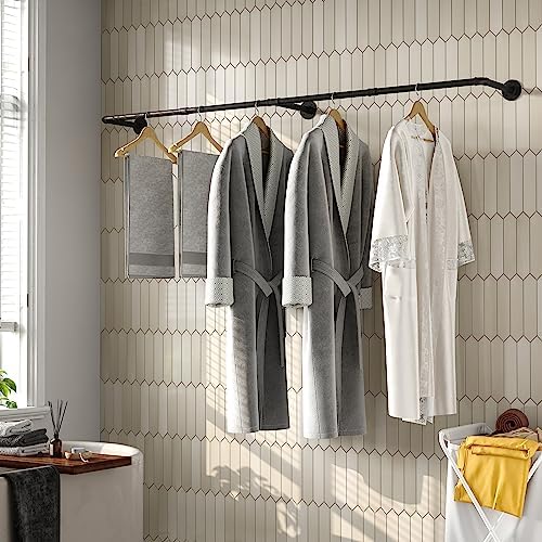 industrial pipe clothes rack with 3 s-shaped hooks, side view